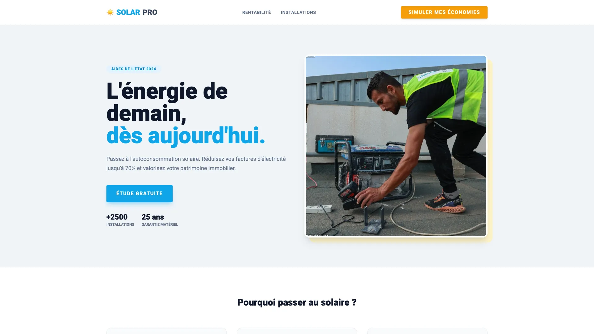 Template Énergie & Écologie - Modèle 2 (Solaire Pro) ☀️