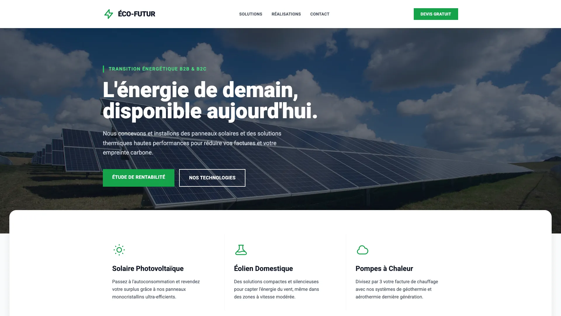 Template Énergie & Écologie - Modèle 1 (Éco-Futur) ⚡