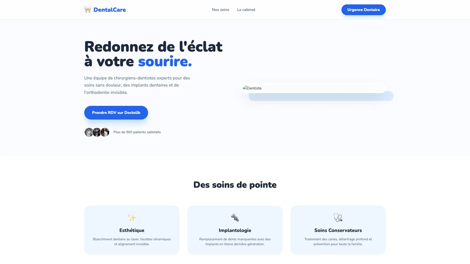 Template Santé & Médical - Modèle 2 (Dental Care) 🦷