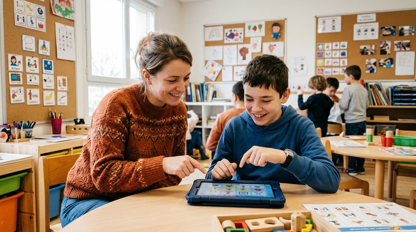 Séance éducative individualisée en IME avec outil tactile adapté
